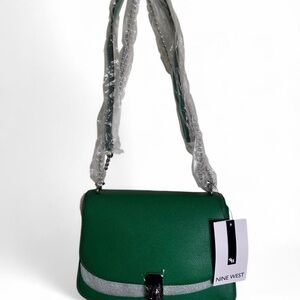 Green leather Nine West crossbody bag with silver accents #glam#fashion-bag